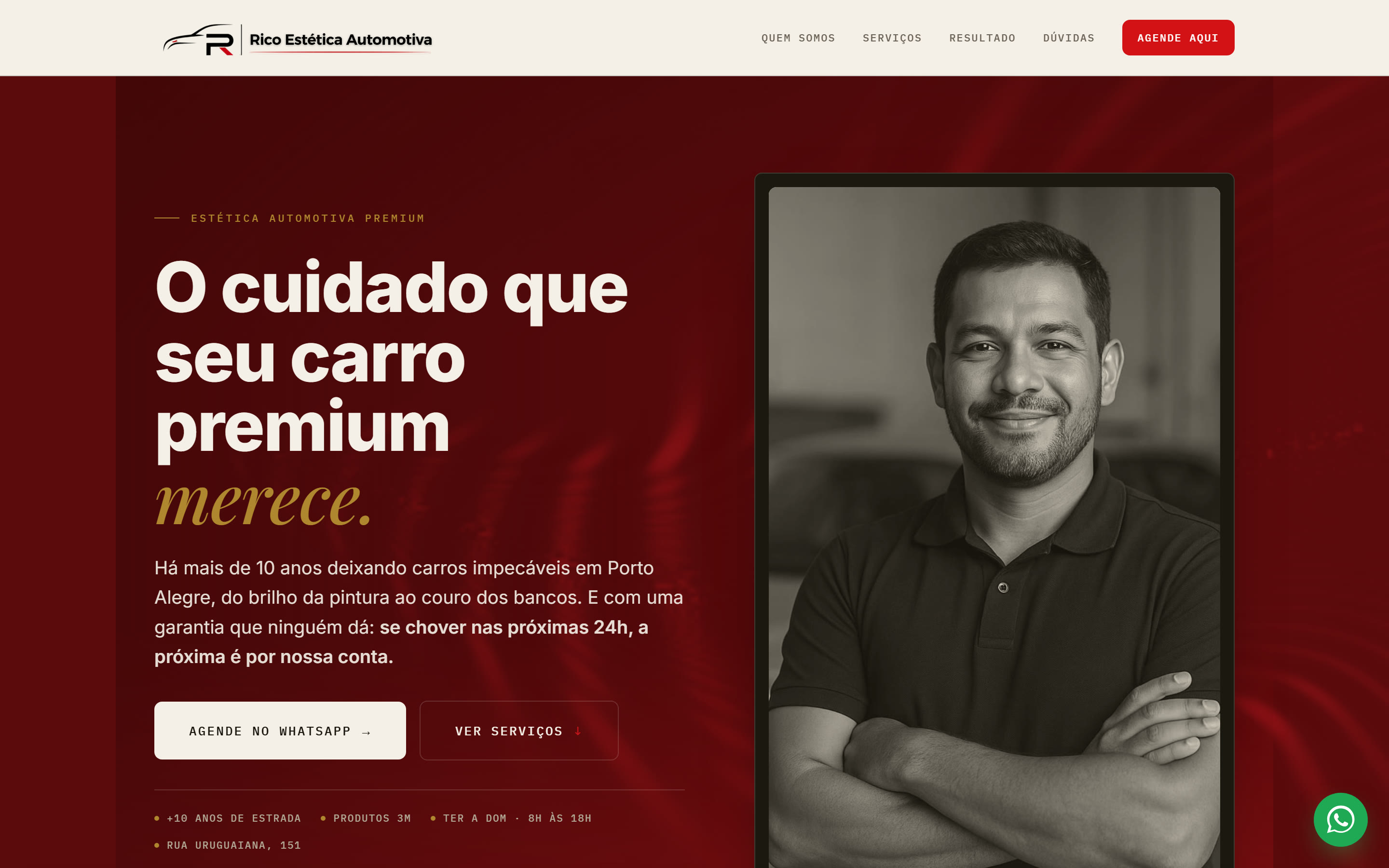 Site da Rico Estética Automotiva, feito pela NexusCode